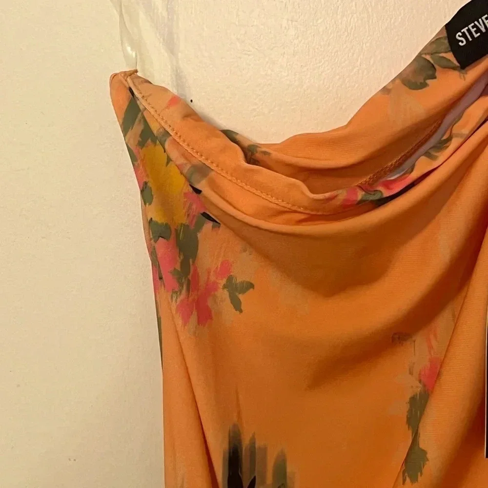 Steve Madden Matte Jersey Floral flattering one shoulder midi dress. Size XL - Picture 7 of 17